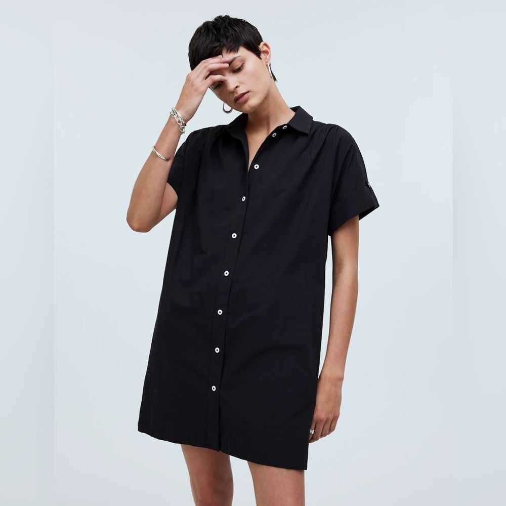 Madewell NWT Collared Button Front Mini Shirtdress Size XXS in Black
